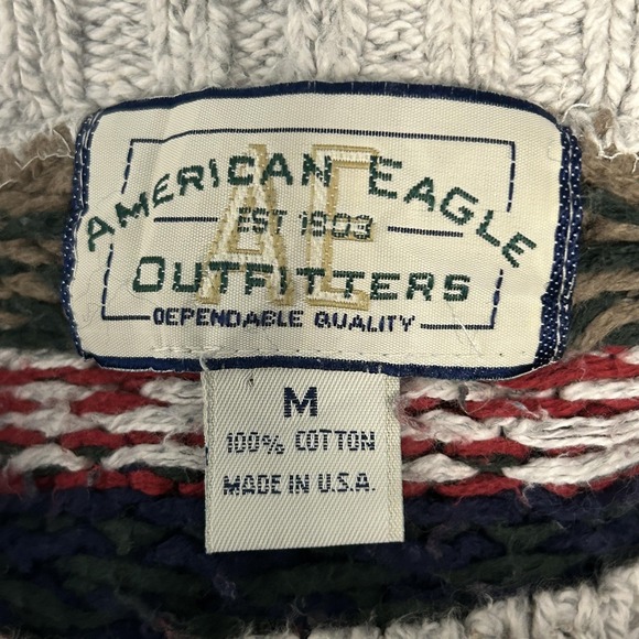 VTG American Eagle Outfitters Oversized Ugly Sweater M Fair Isle Made‎ USA 90s - Picture 2 of 16